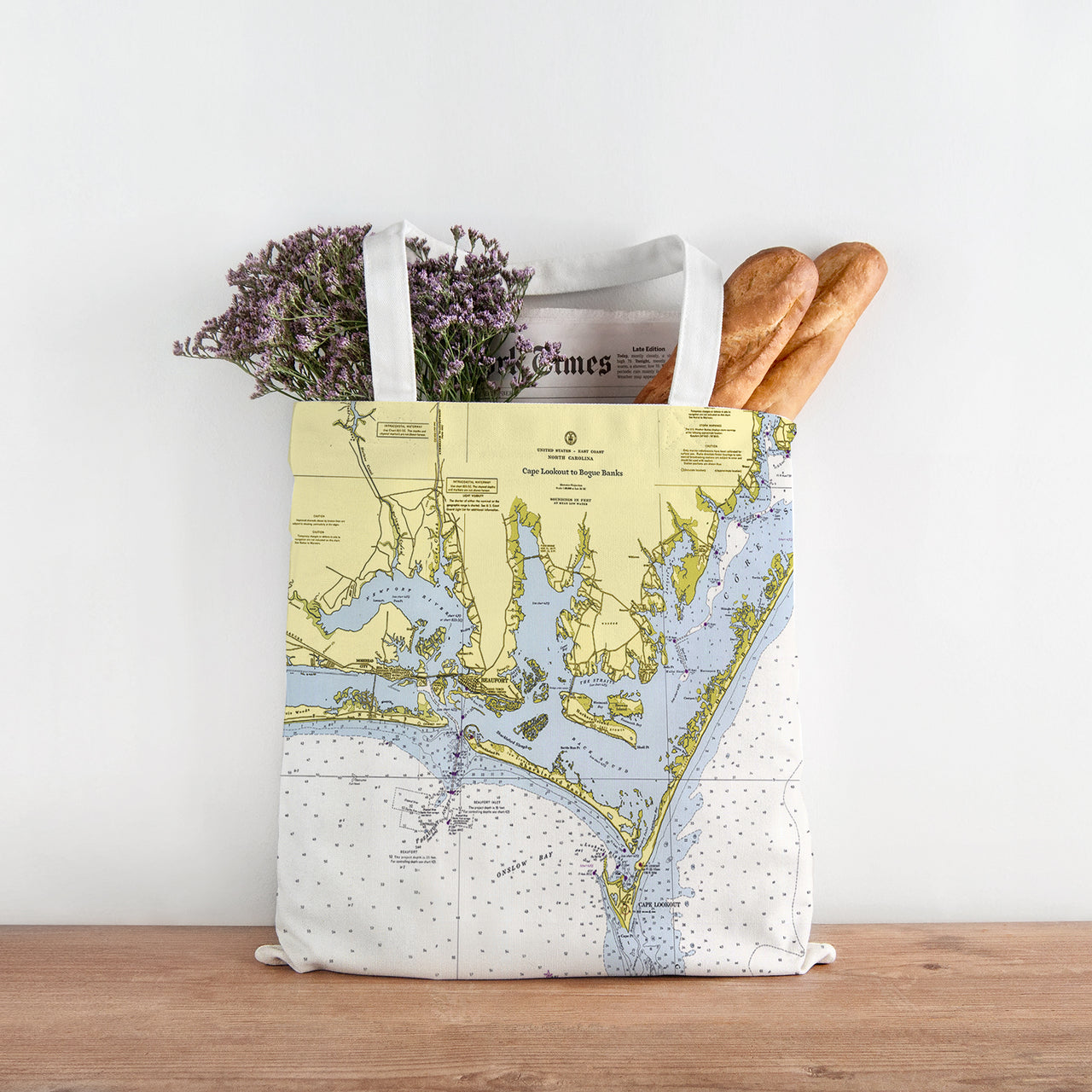 Nautical Chart Tote Bag, Locations in North Carolina