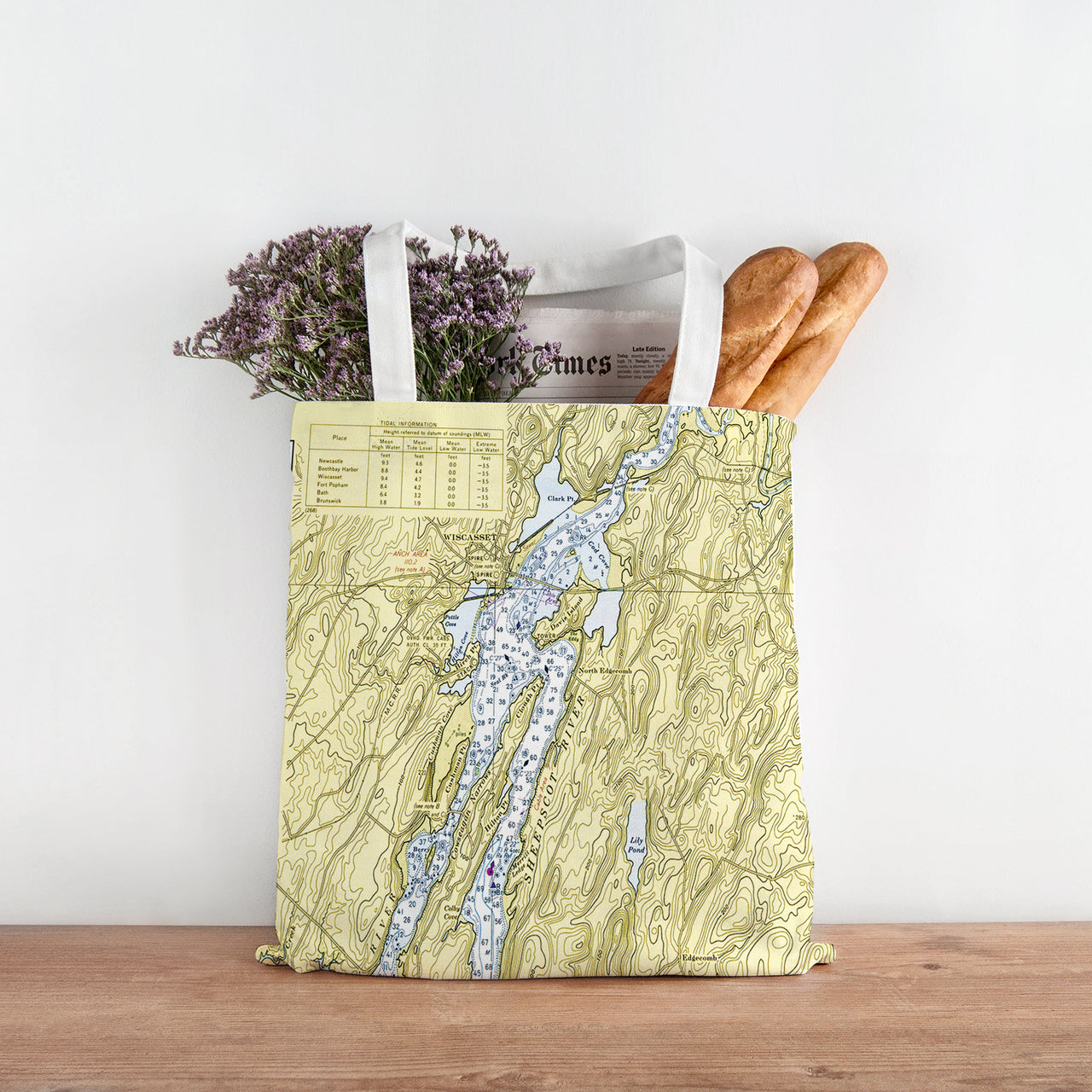Nautical Chart Tote Bag, Locations in Maine
