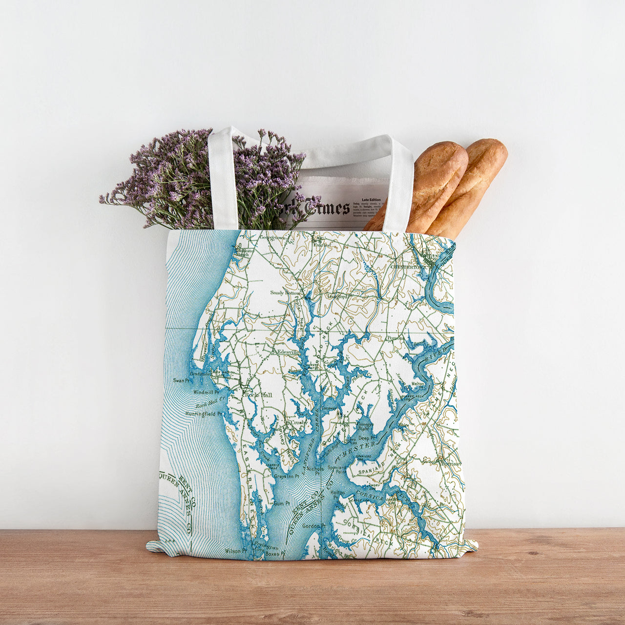 Nautical Chart Tote Bags, Maryland Coastal Maps