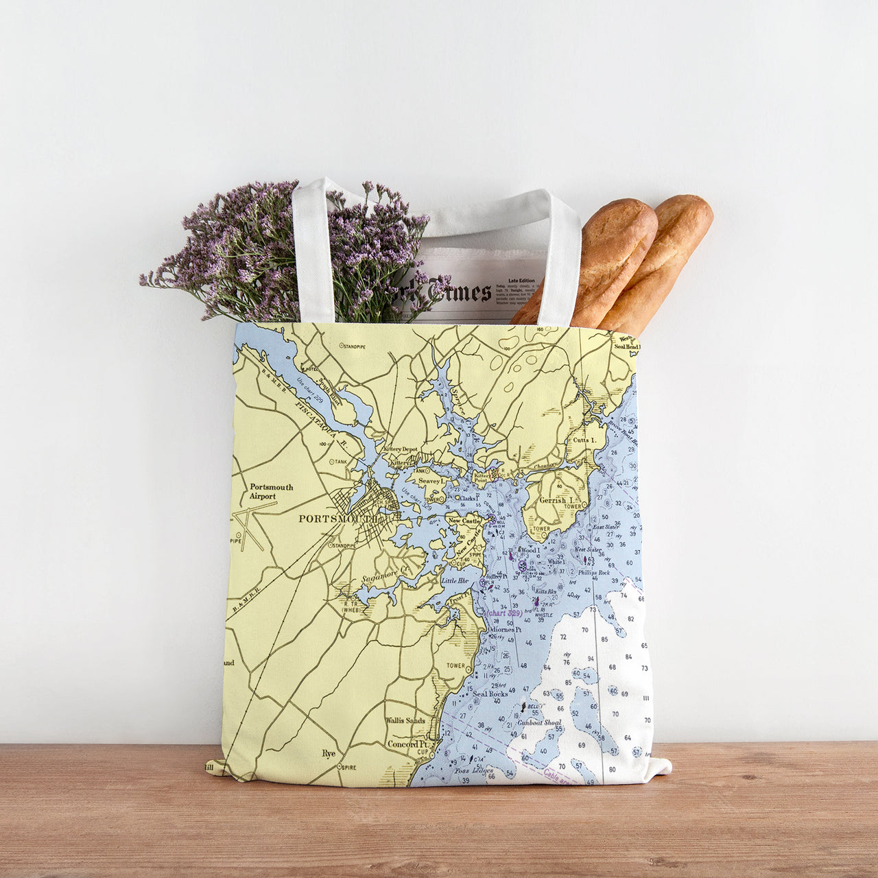 Nautical Chart Tote Bags, New Hampshire Coastal Maps