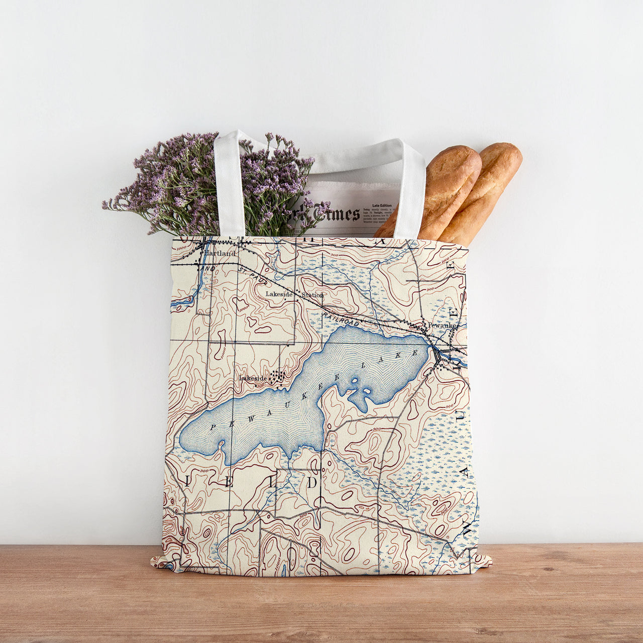 Nautical Chart Tote Bag, Locations in Wisconsin