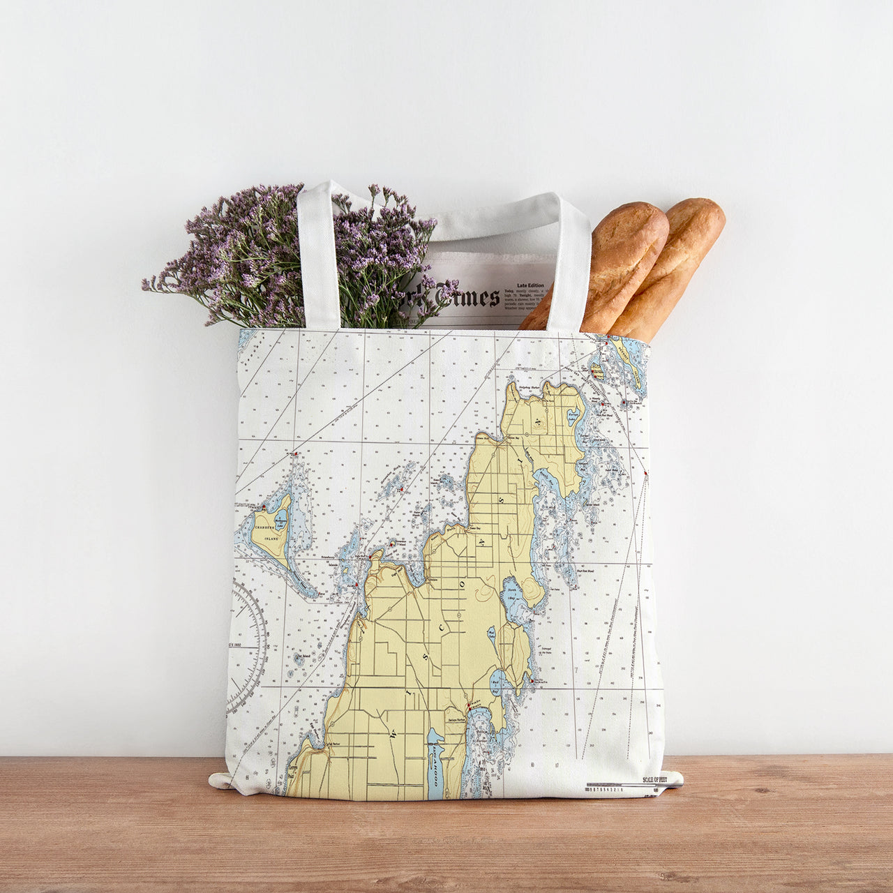 Nautical Chart Tote Bag, Locations in Wisconsin