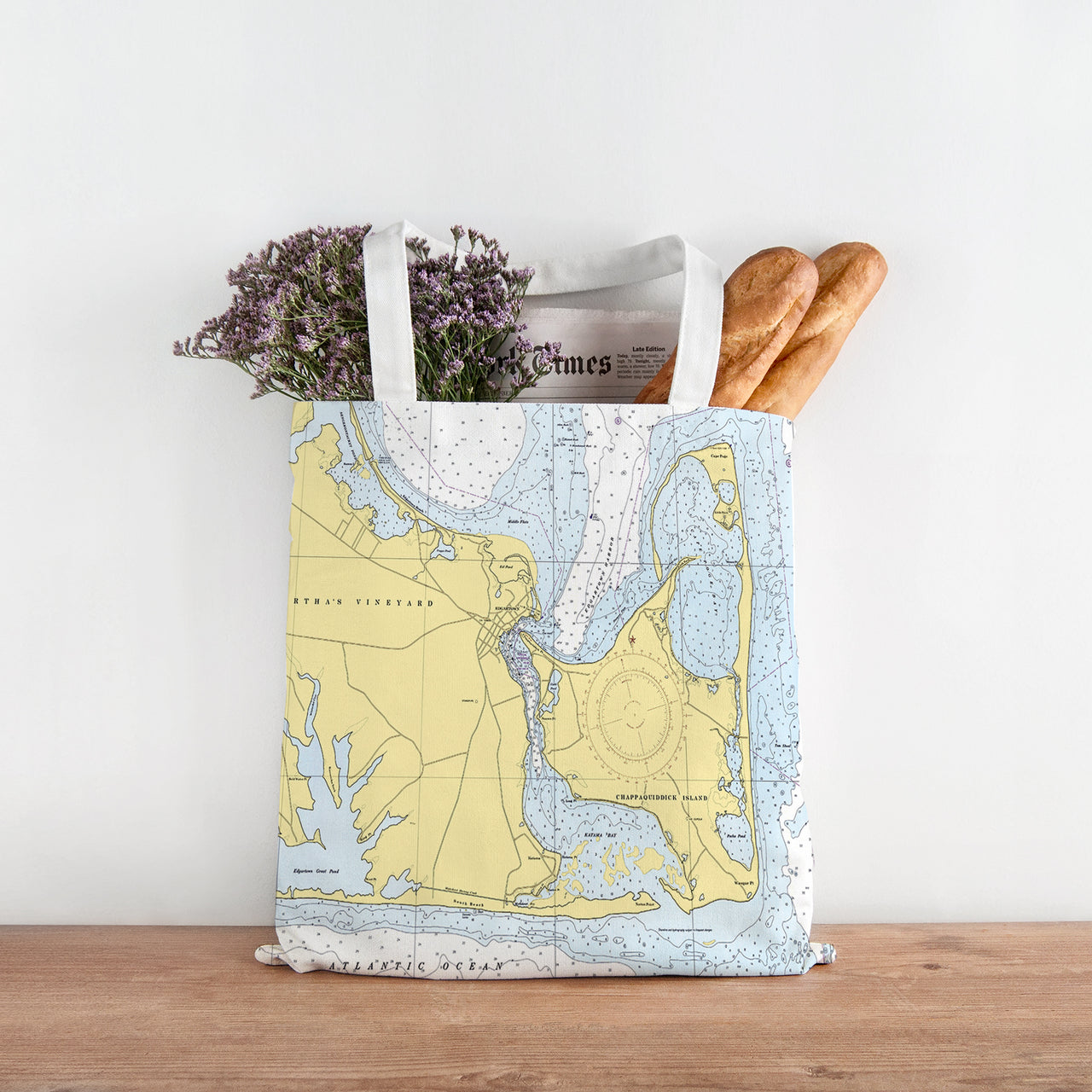 Nautical Chart Tote Bag, Locations in Massachusetts