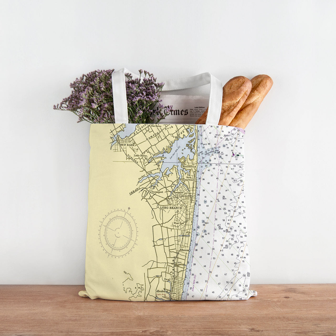 Nautical Chart Tote Bag, Locations in New Jersey