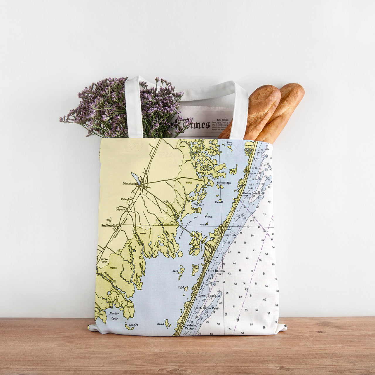 Nautical Chart Tote Bag, Locations in New Jersey