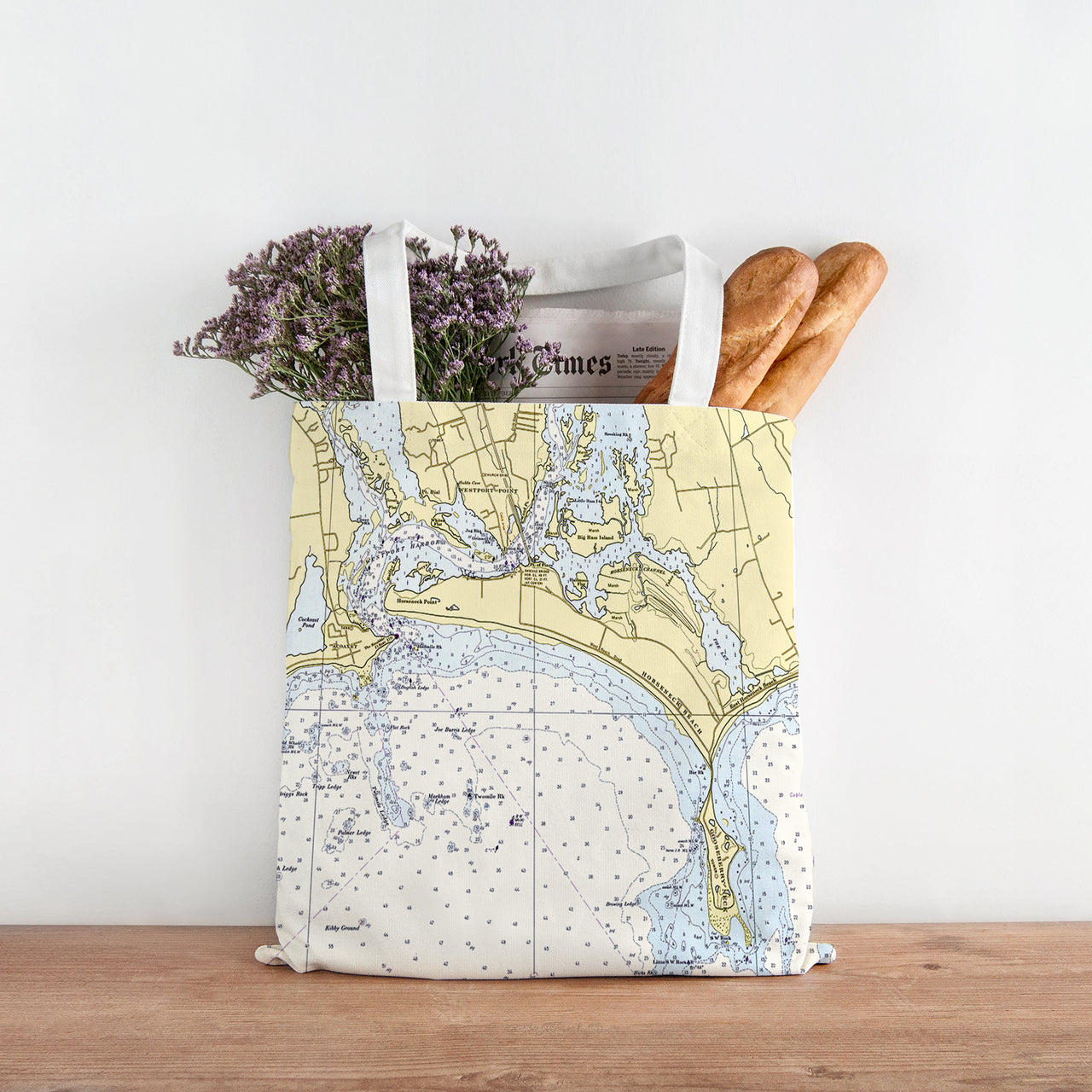 Nautical Chart Tote Bag, Locations in Massachusetts